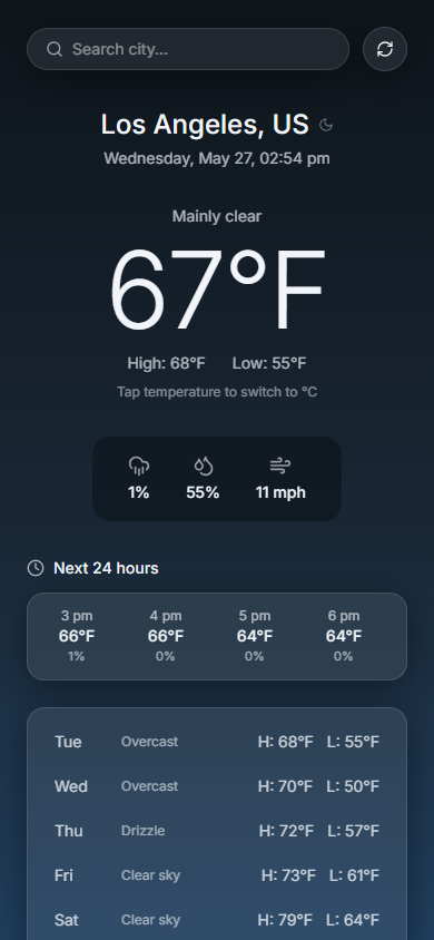 Mobile forecast layout and system-aware dark mode